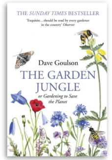 Book cover of Dave Goulson's 'The Garden Jungle' showing illustrations of wild flowers and insects.