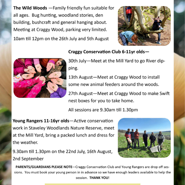 A poster showing summer events in Staveley for young people, from Cumbria Wildlife Trust.